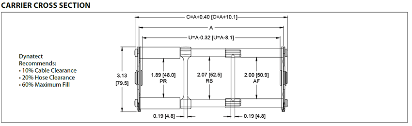 XX3 cable carrier cross section diagram