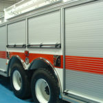 Multiple Gortite roll-up doors on a fire truck