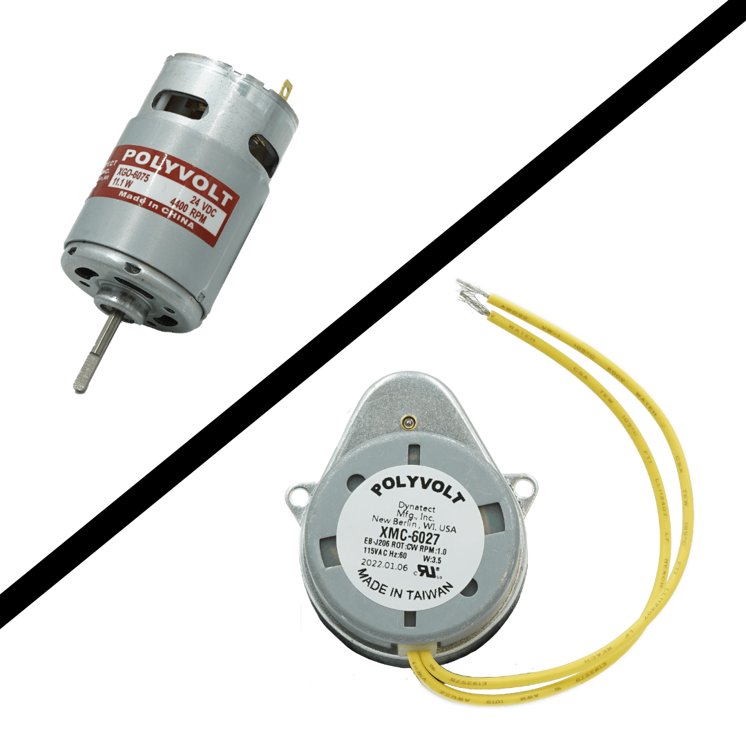 Two styles of Polyvolt motors in stock by Dynatect
