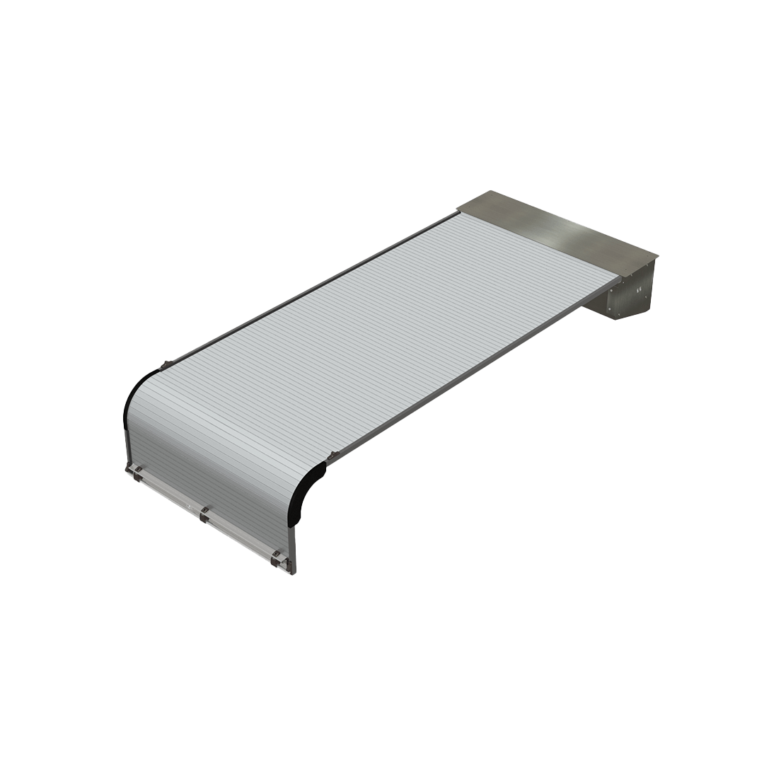 A stainless steel waterfall blade for pool or garden, featuring a wide spout and bracket for mounting. Its sleek design ensures water cascades smoothly like a utility truck hauling precious cargo to its destination.