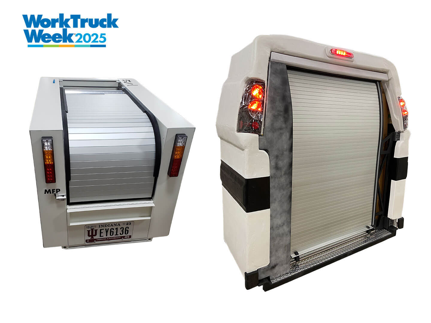 The 2025 edition of Work Truck Week features two innovative truck storage compartments with roll-up doors and taillights, perfect for modern needs.